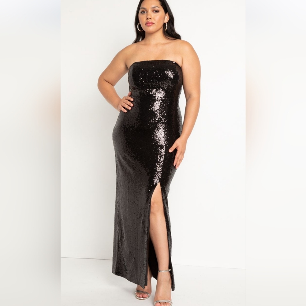 Nwt Eloquii Long black, Strapless sequin dress w/slit